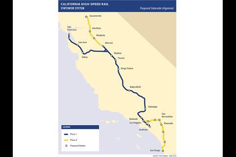 Map of the California high speed rail project.